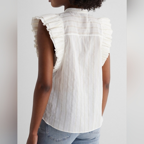 Express White Ruffle Sleeve Top - Picture 2 of 9